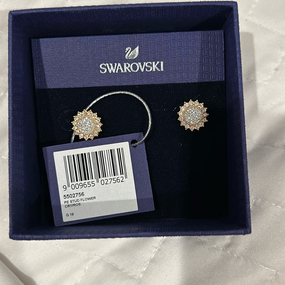 SWAROVSKI Crystal FLOWER STUD PIERCED EARRINGS Rose Gold Plated